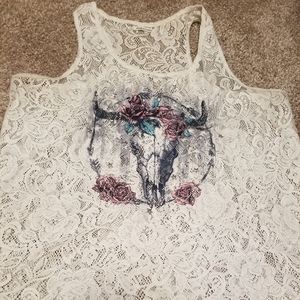 White lace cow skull tank plus size